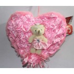 Pink Satan Roses Plush Heart with Baby Doll Teddy Bear